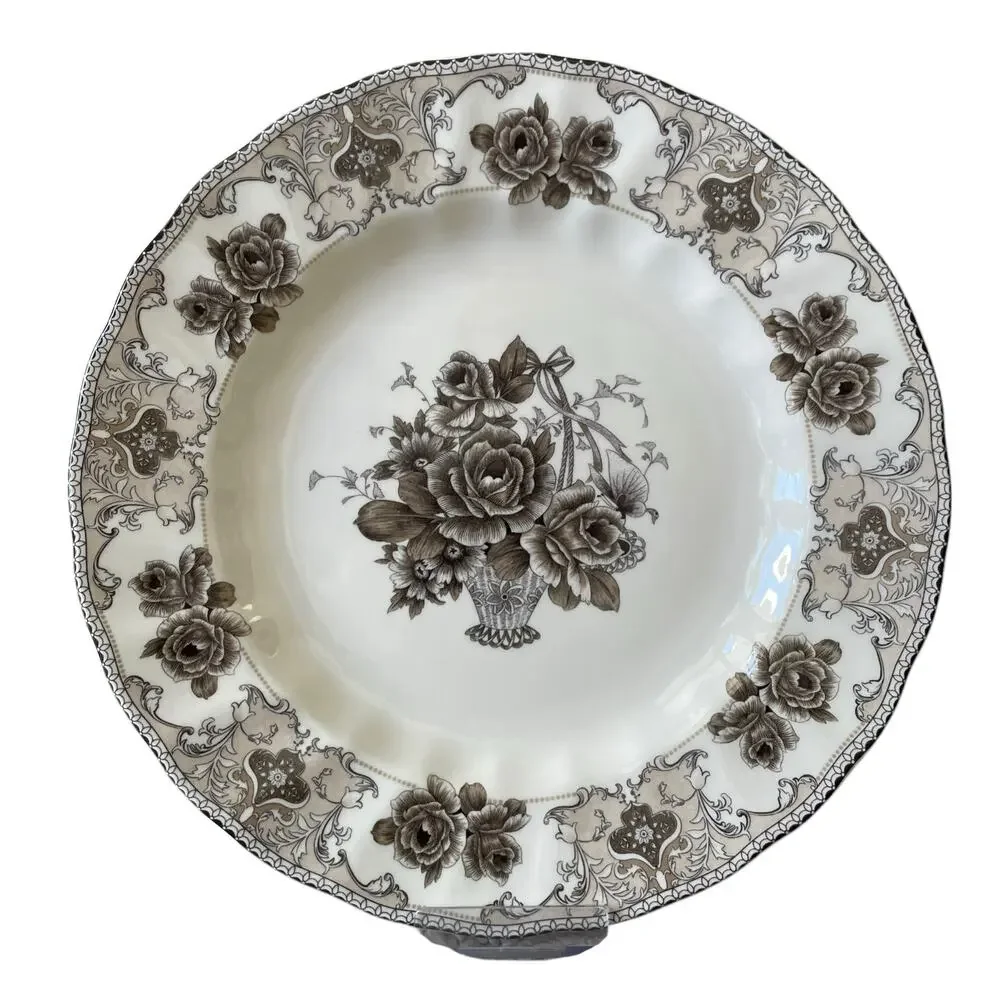 4pc Palate & Plate Victorian BROWN Rose Floral 10.5